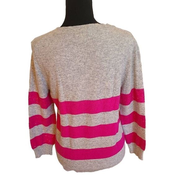 J. Crew Women's Sweater Pullover Pink Sequin Striped Merino Wool White Medium - Picture 2 of 12